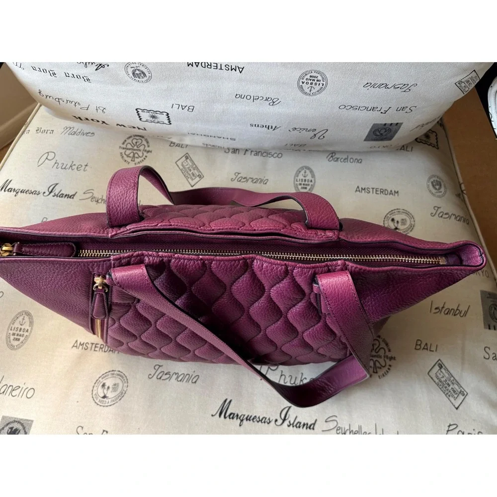 Vera Bradley Ella Tote Bag Aubergine Quilted Pebbled Leather Gold Hardware - Picture 5 of 11